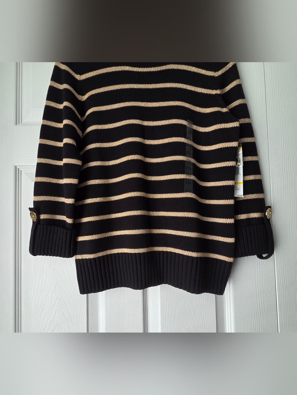 NWT Jones New York Black and Gold Striped Crewneck Sweater Size MP - Picture 8 of 14
